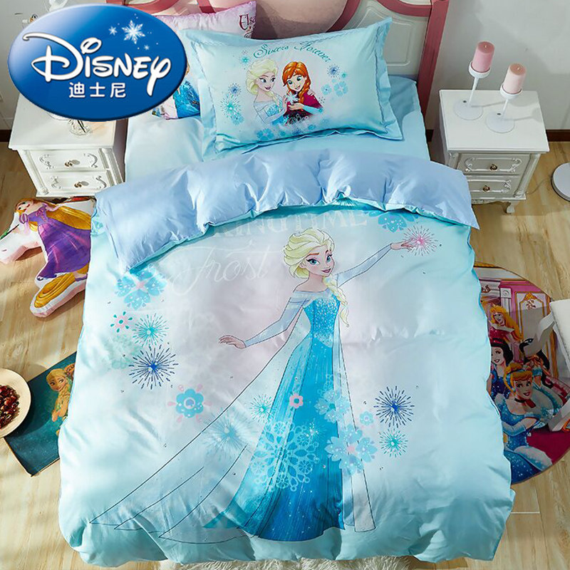 Frozen four-piece set pure cotton children's cartoon three-piece set Princess wind wind 1 8m bedding bed sheet girl