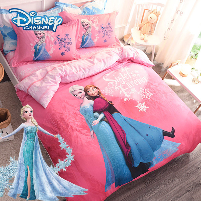 Thickened Frozen bed four-piece cotton sanding children's girl cartoon bed sheet quilt cover cotton three-piece set