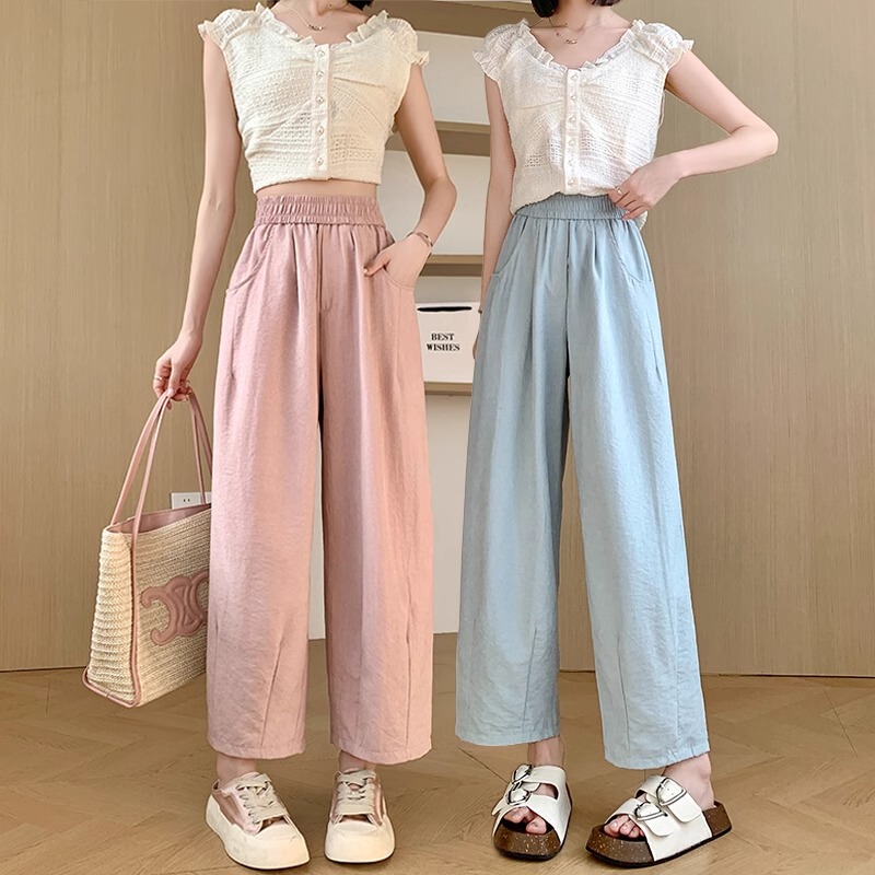 Summer Age-Reducing Versatile Petite 150cm Milk Velvet Nine-Point Harem Pants for Women 145cm Height-Enhancing Drapey Casual Carrot Pants XS