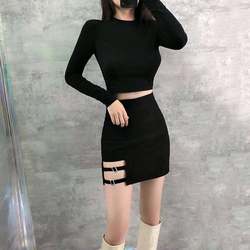 Summer black popular body A-line hip-hugging short skirt 2024 Korean version versatile sexy irregular high-waist leg ring skirt