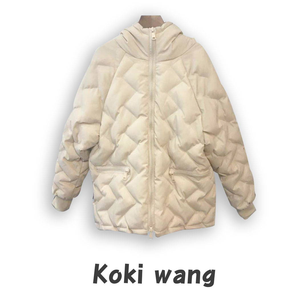 Koki 2018 mẫu mùa thu đông phiên bản Hàn Quốc của quần áo cotton gợn 4 màu mới áo phao lông vũ nữ dáng dài