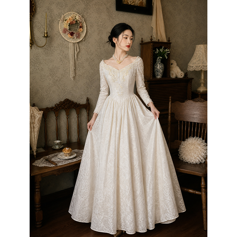French-Style Bride Wedding Vintage High-End Palace-Style Light Wedding Dress Elegant Reception Going-Out Dress Photoshoot Banquet Dress