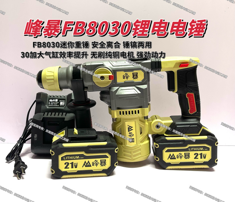 Fengbao 8026/8030 Brushless Lithium Electric Hammer Rechargeable Dual-Purpose Hammer Pickaxe Electric Impact Drill Mini Heavy-Duty Electric Hammer Fengbao 8026/8030 Brushless Lithium Electric Hammer Rechargeable Dual-Purpose Hammer Pickaxe Electric Impact Drill Mini Heavy-Duty Electric Hammer