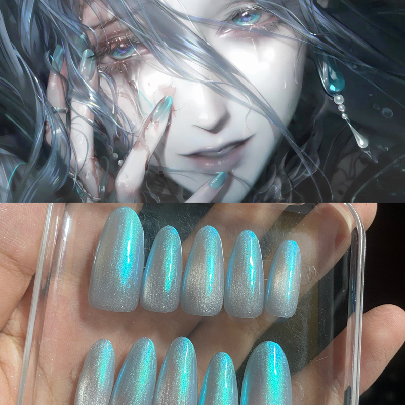 "Rainy Day Yelena" Cosplay Outfit with Cat-Eye Mom Green Nail Art and Ice-Clear Blue Nails