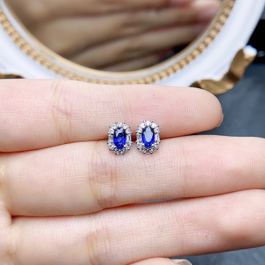 【中国地質大学】天然サファイアイヤリング、クリスタルクリア、キラキラ、S925シルバー