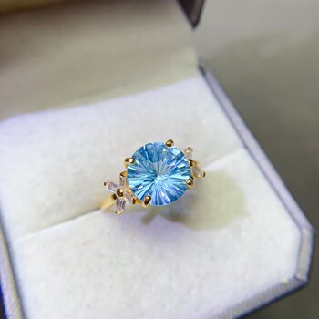 Sky fireworks cut topaz ring, high-end s925 silver precision inlay, size round 10, hydrating water attribute