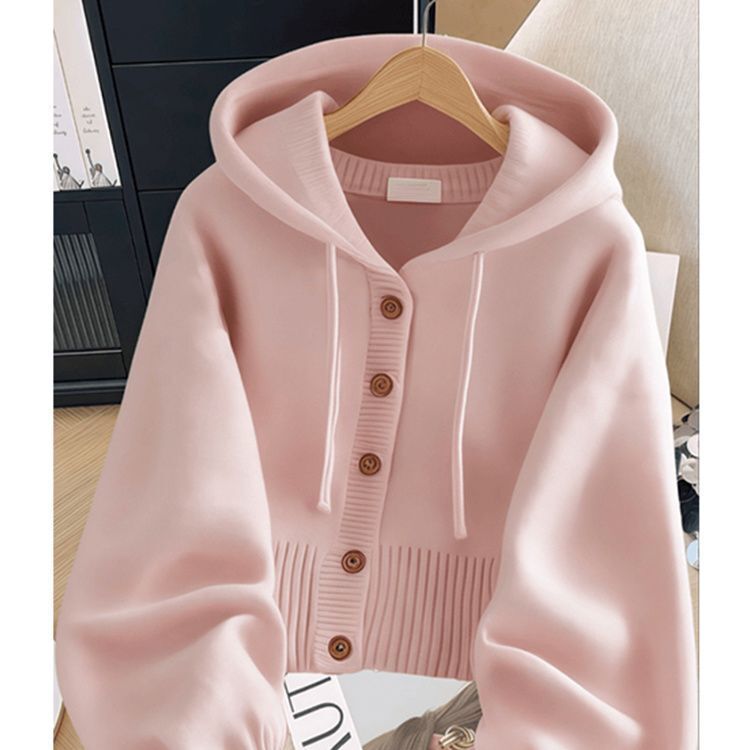 Korean Style Soft Hooded Sweatshirt Jacket for Women, Spring and Autumn 2025 New Style, Lazy Style, Loose and Versatile Knitted Cardigan