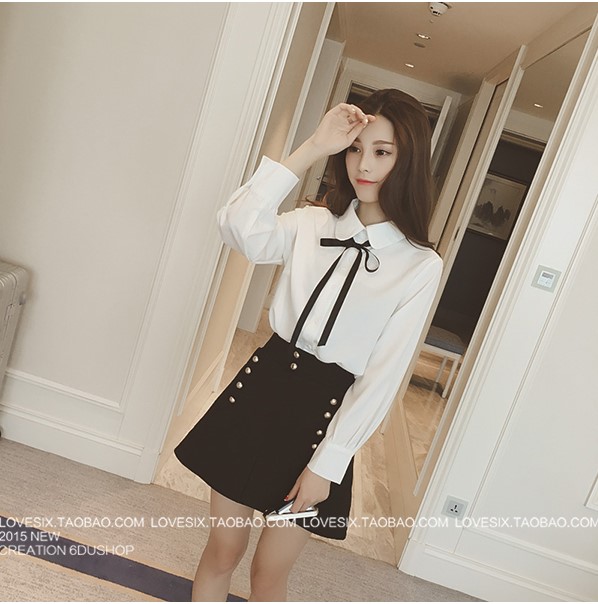 Xuân 2018 mới to size mới Hàn Quốc áo sơ mi nhỏ nơ mới sinh viên áo sơ mi hoang dã chuyên nghiệp top áo sơ mi pierre cardin