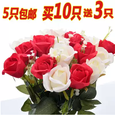 Super simulation single fake rose plastic silk flower living room decoration flower coffee table placed floral wedding bouquet