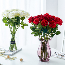 Single simulation rose fake flower silk flower plastic decorative bouquet Living room coffee table Bedroom home decoration Floral art