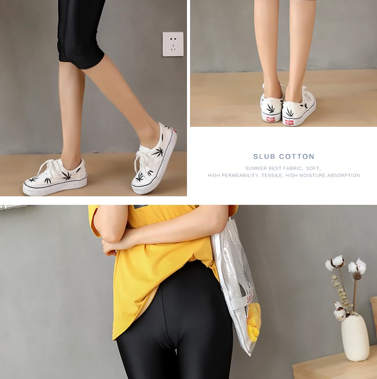 Quần legging bóng loáng cho nữ mùa thu mặc quần cạp cao cạp cao quần 9 quần size lớn chất béo mm co giãn chân mỏng