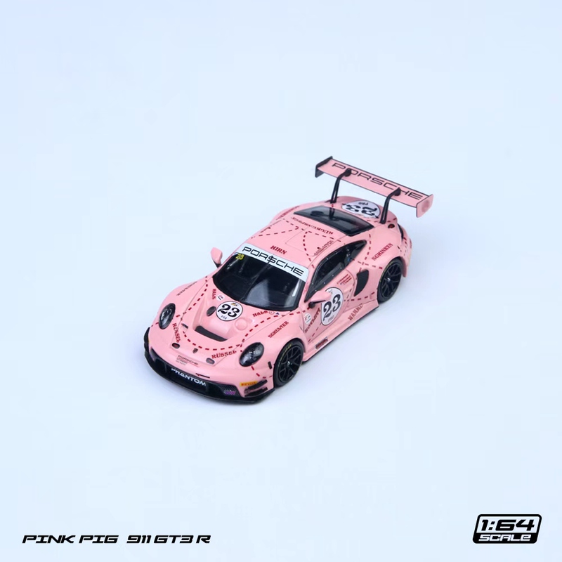 Sr 1:64 Porsche 911 Gt3R Green Dinosaur Pink Pig Colorful No. 9 Matte Silver Car Model