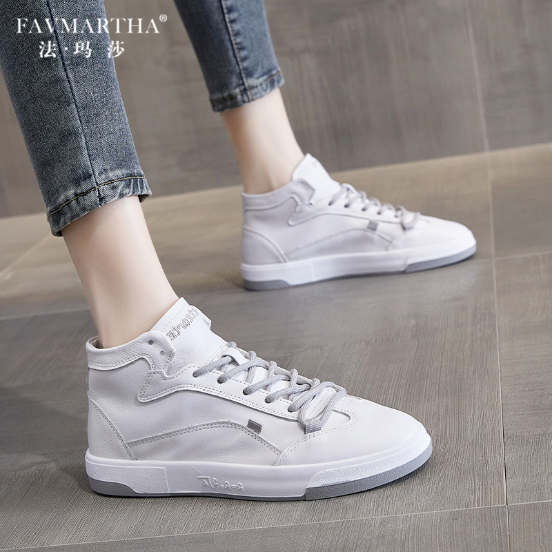 Famasha brand gray bottom white shoes women's sports all-match breathable flat bottom 2022 new show feet small leather women's shoes