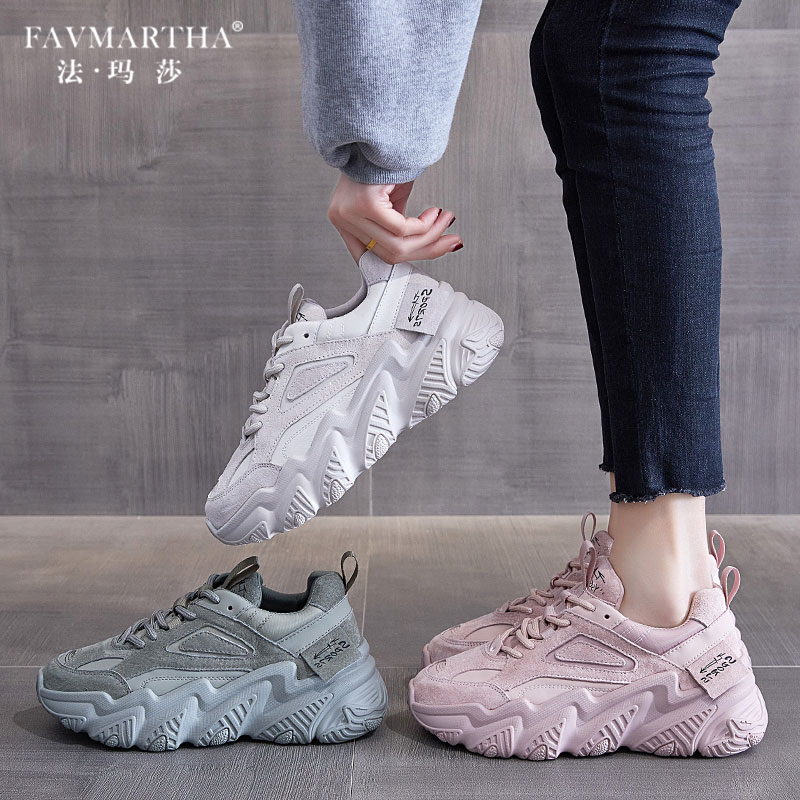 Famasha brand net red daddy shoes women's 2021 summer new leather tide ins cool thick-soled women's sneakers