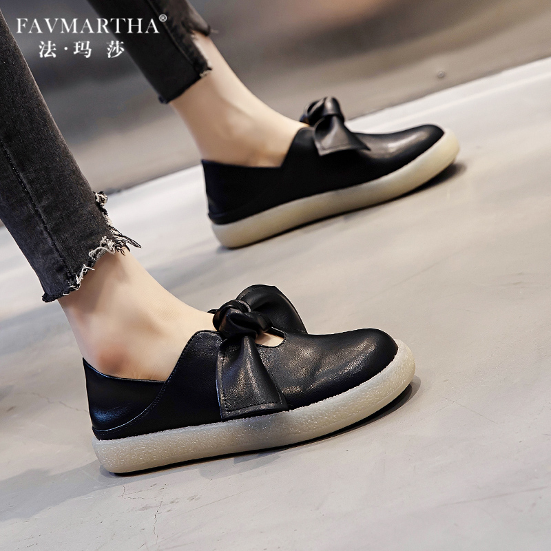 Famasha brand bow flat shoes autumn ins fairy shoes sports shallow mouth slip on small white shoes women