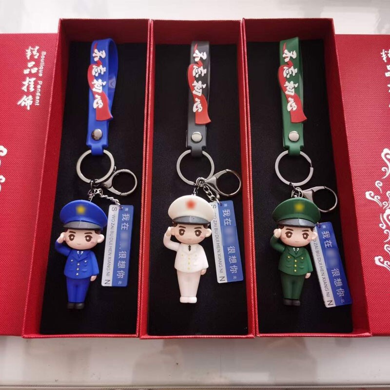 Military-Themed Keychain, Soldier Pendant, Plush Toy, August 1St Military Doll Gift, Sea, Land, and Air Force Pendant