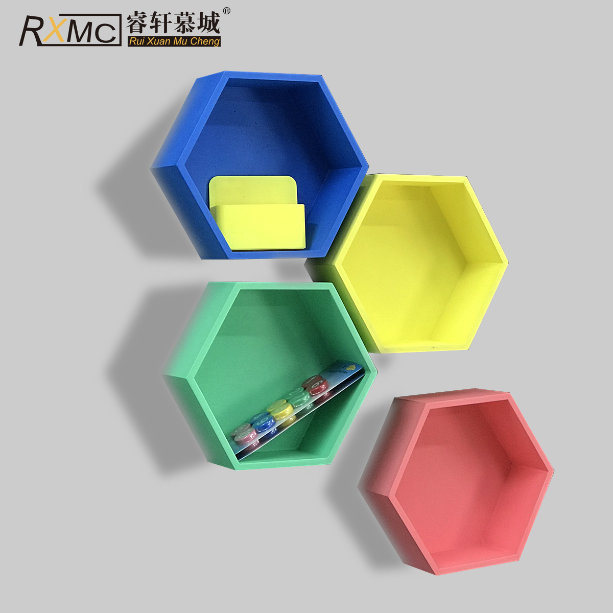 Magnetic Hexagon Set Case Shelf Minimalist Shelf Face Decoration Containing Case Wall-mounted Spike-Free Magnetic Creative Plaid