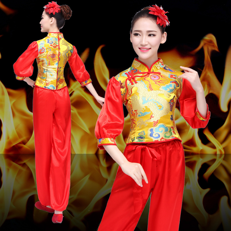 New quốc ca chiếc váy của nam giới và phụ nữ rồng và múa sư tử đội chơi trống phù hợp với eo gió của Trung Quốc biểu diễn trống trang phục