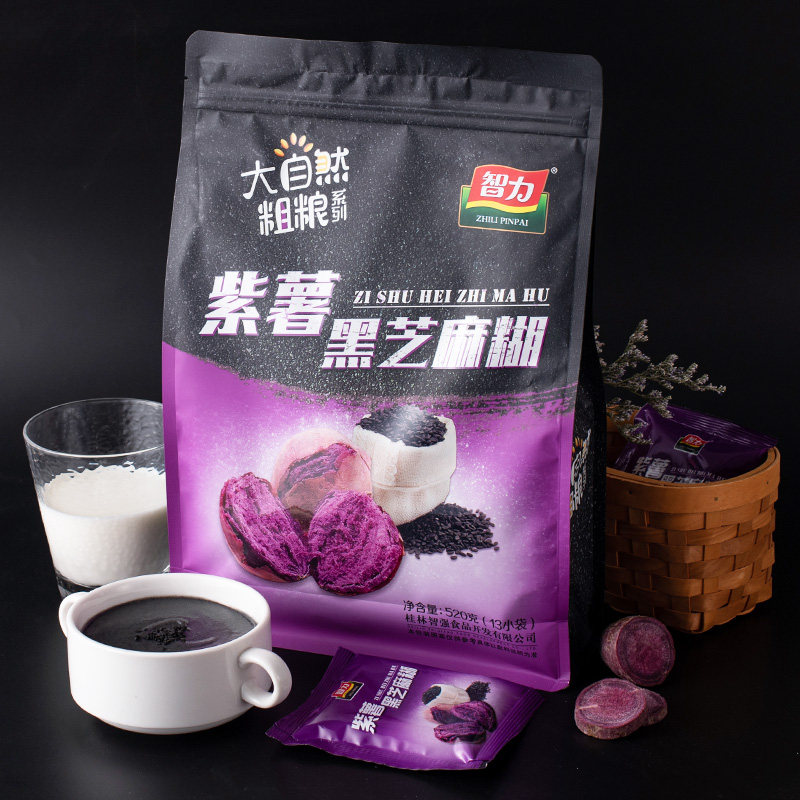 Intelligence purple potato black sesame paste breakfast brewed pregnant women ready-to-eat sesame paste small bag 520g student meal replacement food