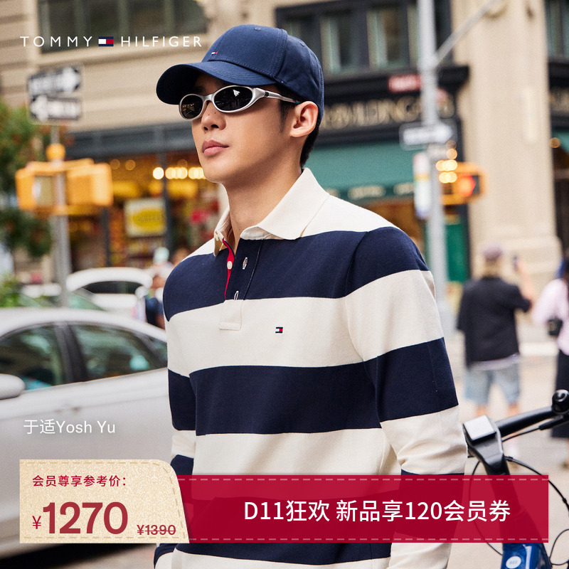 Tommy26 New Autumn and Winter Men's Pique Mesh Classic College Style Contrasting Color Wide Stripe Long-Sleeved T-Shirt Polo Shirt Tommy26 New Autumn and Winter Men's Pique Mesh Classic College Style Contrasting Color Wide Stripe Long-Sleeved T-Shirt Polo Shirt