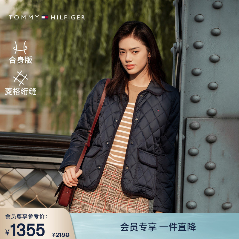【Diamond Quilting】Tommy Autumn/Winter Women's Fashionable Commuter Retro Lightweight Turn-Down Collar Cotton Jacket Coat