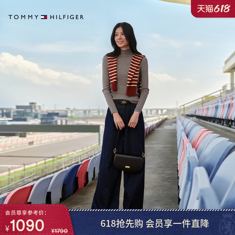 [Gift] Tommy Women's Commuter Metal Buckle Flap Cow Leather Shoulder Bag Crossbody Saddle Bag