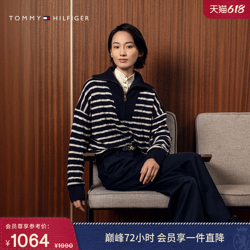 Tommy Autumn and Winter Women's Cable Knit Half-Zip Casual Commuting Lazy Loose Twist Wool Sweater Knitwear Tommy Autumn and Winter Women's Cable Knit Half-Zip Casual Commuting Lazy Loose Twist Wool Sweater Knitwear