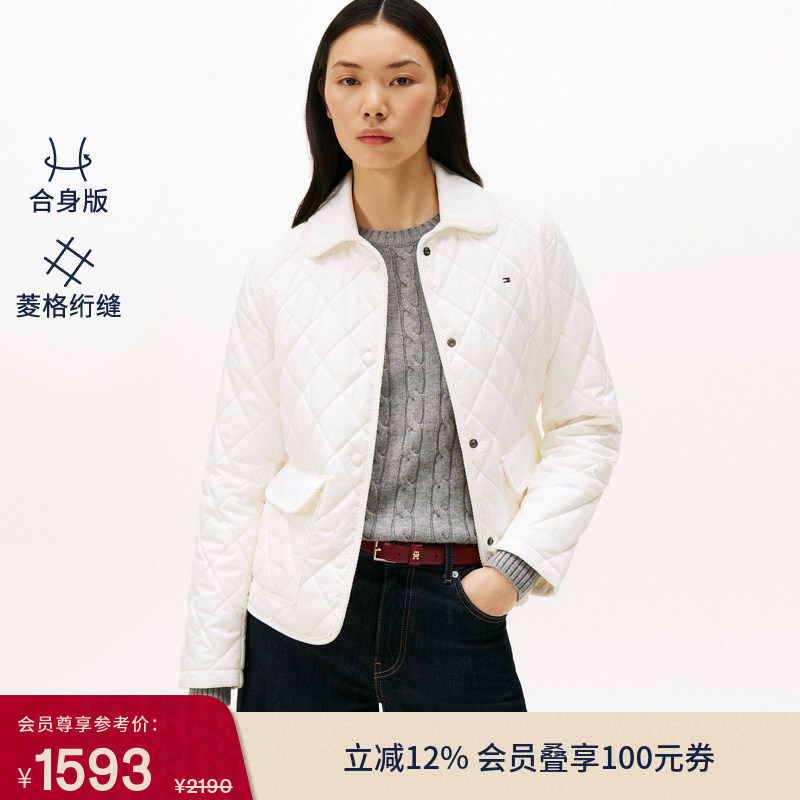 【Diamond Quilting】Tommy Autumn/Winter Women's Fashionable Commuter Retro Lightweight Turn-Down Collar Cotton Jacket