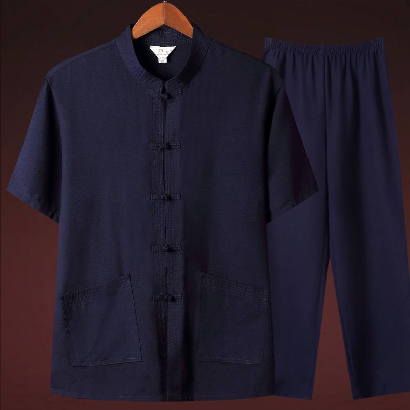 Middle Aged Tang Dress Man Short Sleeve Cotton Linen Suit Dad Hanfu Thin Old Clothes China Wind Grandpa Summer Clothes