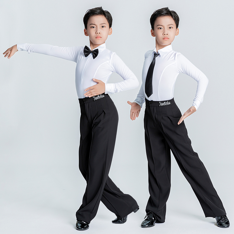 Elegant Ink Painting Style Boys' Latin Dance Costume New Modern Dance Competition White Shirt Long Pants Performance Uniform Elegant Ink Painting Style Boys' Latin Dance Costume New Modern Dance Competition White Shirt Long Pants Performance Uniform