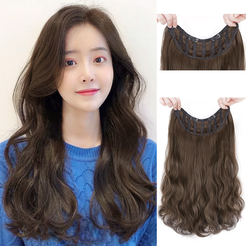 Wig female long hair simulation large wavy curls without marks invisible hair extension wig piece one piece wig patch