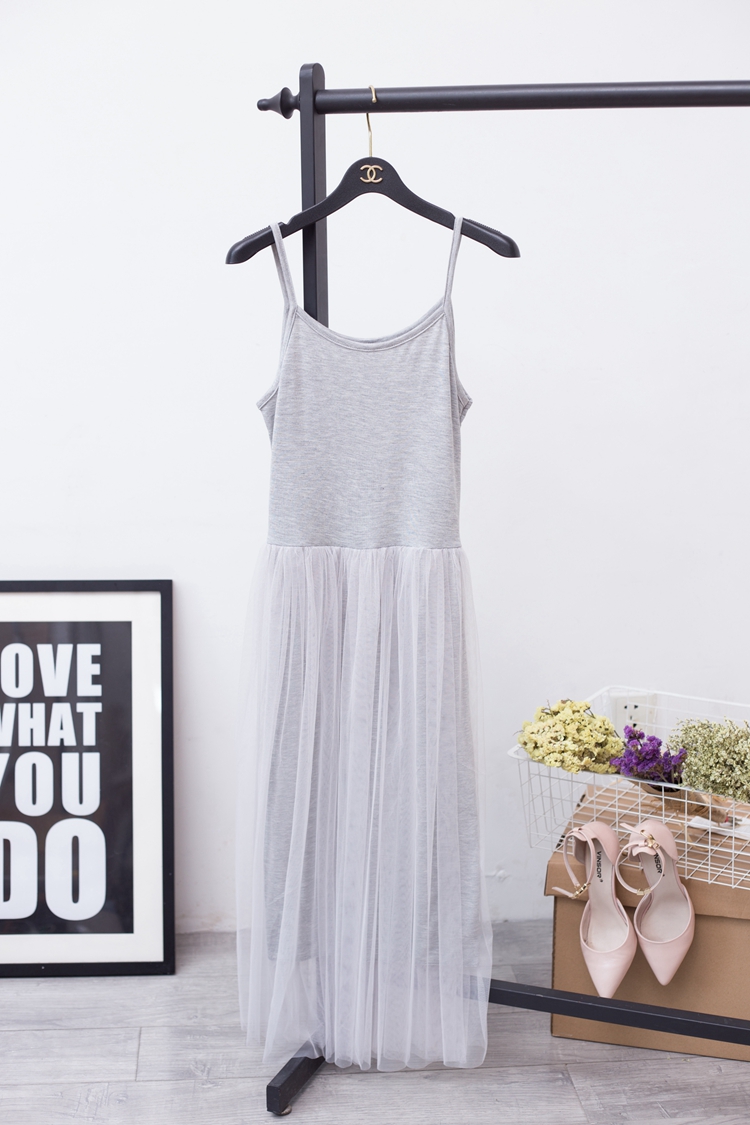 Xuân hè mới modal đầm ren lưới sling váy dài eo cao lưới lưới váy size lớn dưới váy váy maxi eo thun	