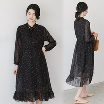 Gestational Woman Dress Fall Big Code Wave Dot Belly Dress Mid dress with a knee snow-spun pregnant woman dress in a dress