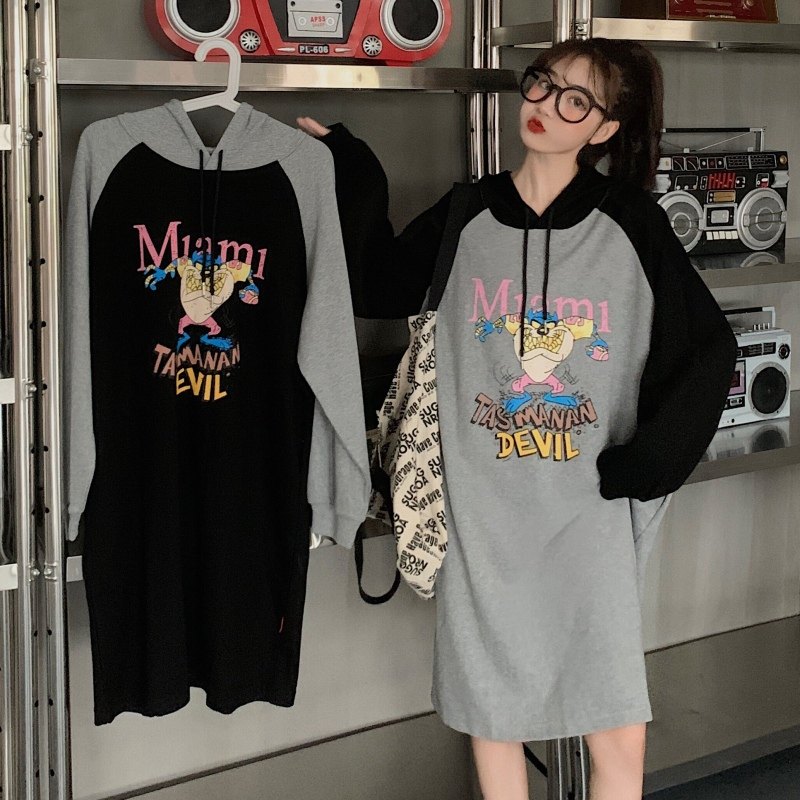 Spring and autumn gestation in Korean version loose with cap sports shirt with long version of increased code gestation of late Fat MM200 catty