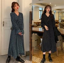 Spring Han Edition Wave Dot Snowspun Printed Pregnancy Woman Clothing Dress Easy to Cover Belly-up Overweight Dress Code Spring Dress Dress