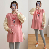 2021 Spring loaded Korean version Loose Large Code Cartoon Gestation Woman Dress in Long Pure Cotton Long Sleeve Spring Breastfeeding Blouse