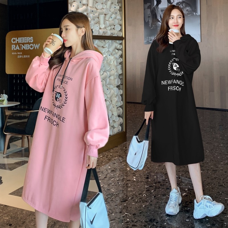 Pregnant Woman Autumn Winter Loose Plus Suede Cap Sportswear Mid pregnancy Late Pregnancy Fat MM200 Catty Dress Suit