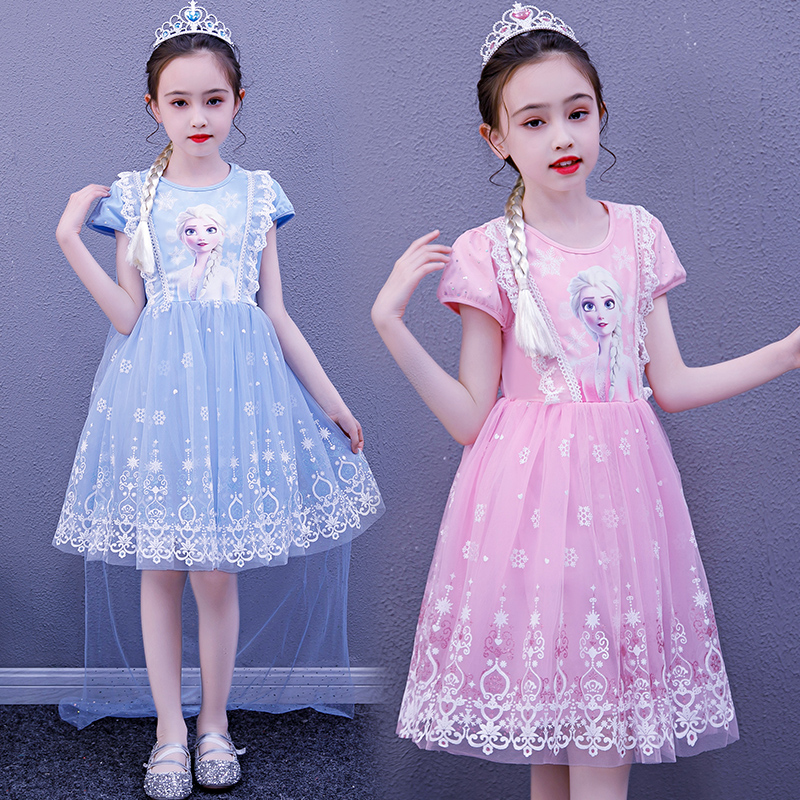 Frozen Princess Dress Girls Summer Fall Short Sleeves Kids Birthday Dress Genuine Dress Summer Dress Summer