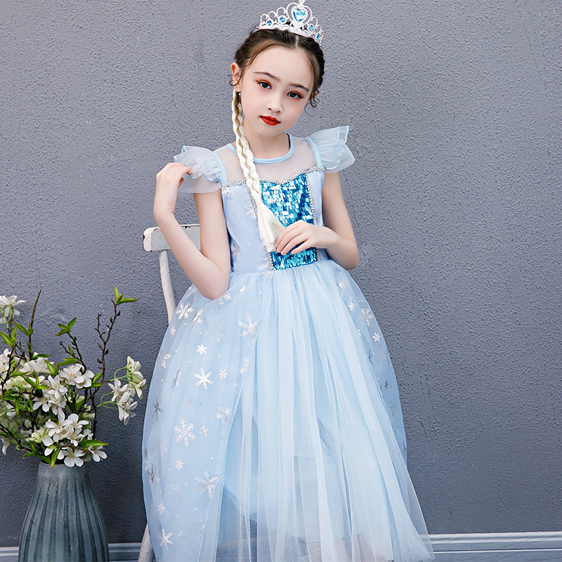 Ice Chic Edge 2 Esha Princess Dresses Dresses Dresses Girl Summer Style Short Sleeve Children Birthday Gown