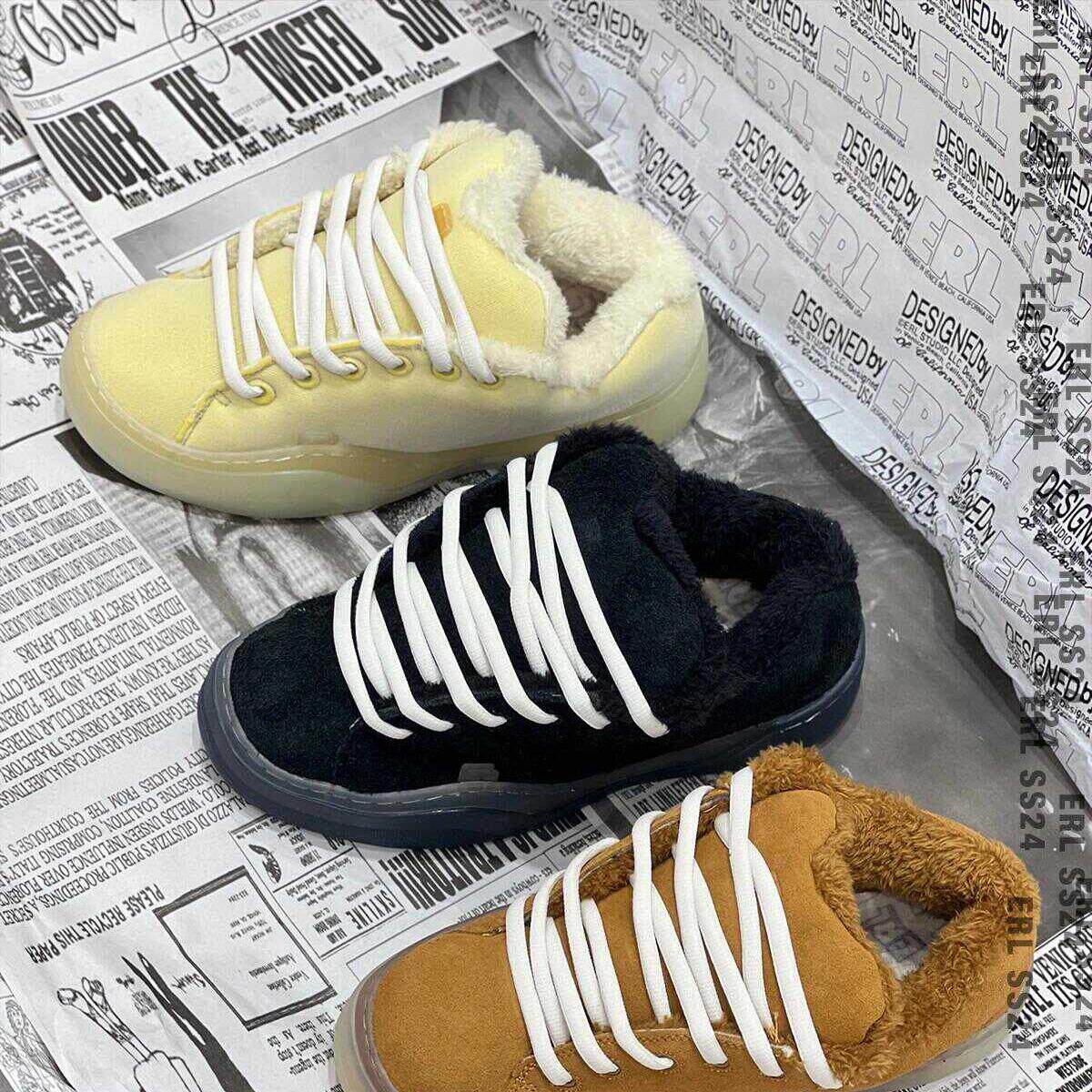 Authentic 24ss erl track vamps skate suede bread cotton shoes 