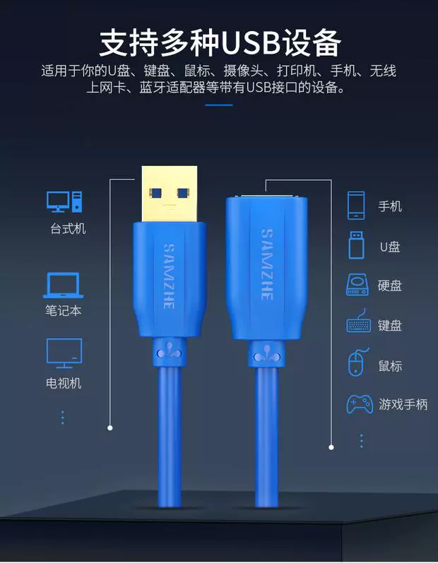 Yamazawa usb3.0 mở rộng dây 2.0 nam sang nữ bàn phím chuột máy tính Giao diện đĩa U kéo dài dòng dữ liệu 1/3/5 - USB Aaccessories