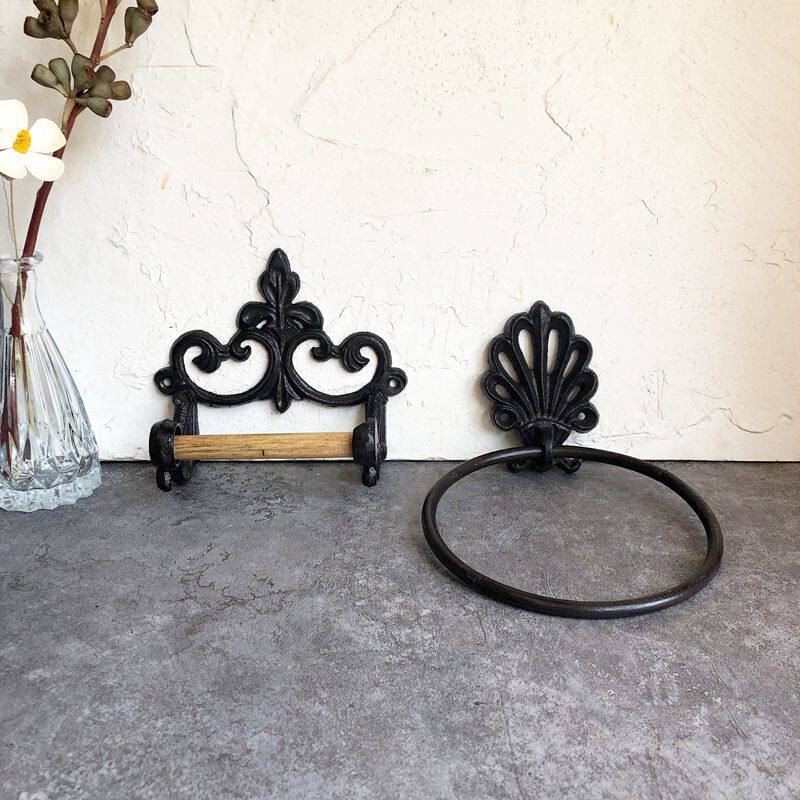 Towel Rack Retro Style Wind Grid Cast Iron Bathroom Shelve Rack Towel Rod Home Wall-mounted Decoration Shooting Props