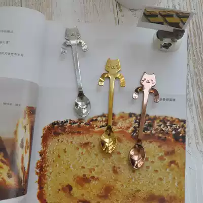 Groceries Cute little cat 304 stainless steel hanging coffee spoon Stirring spoon Dessert spoon Cake spoon