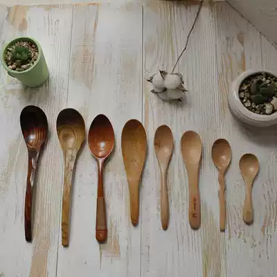 Japanese wooden spoon Natural log rice spoon Soup spoon Coffee spoon Wooden tableware Fruit fork Double eleven