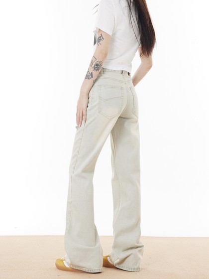 美式高街微喇叭牛仔裤男女潮牌复古高级黄泥染直筒嘻哈裤黑色长裤