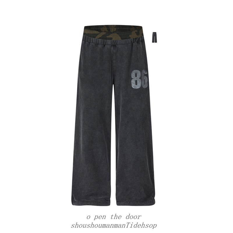 American-Style Camouflage Patchwork Double-Waistband Washed Straight-Leg Sweatpants Unisex Street Vintage Digital Print Casual Pants American-Style Camouflage Patchwork Double-Waistband Washed Straight-Leg Sweatpants Unisex Street Vintage Digital Print Casual Pants