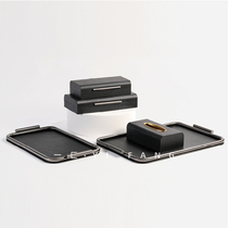 Yiyi black simple dot pattern leather jewelry box tissue box tray ornaments model room bedroom cloakroom decoration