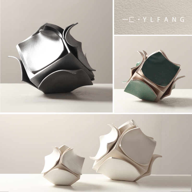 Modern Light Luxury Geometric Creative Rolled-Edge Ceramic Flower Vessel, Art Decoration for Model Rooms, Sales Offices, and Clubs Modern Light Luxury Geometric Creative Rolled-Edge Ceramic Flower Vessel, Art Decoration for Model Rooms, Sales Offices, and Clubs