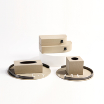 Yiyi modern simple model room metal leather tray ornaments sales office living room countertop tissue box ornaments