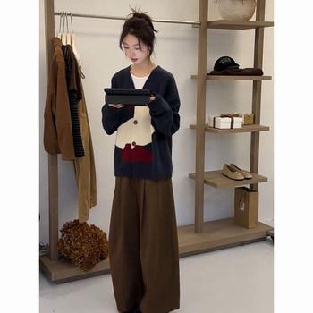 Colorblock knitted long-sleeved sweater jacket